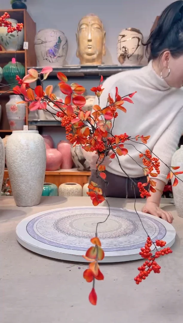 瓶陶瓷花瓶  仿真花 红果干支 6支