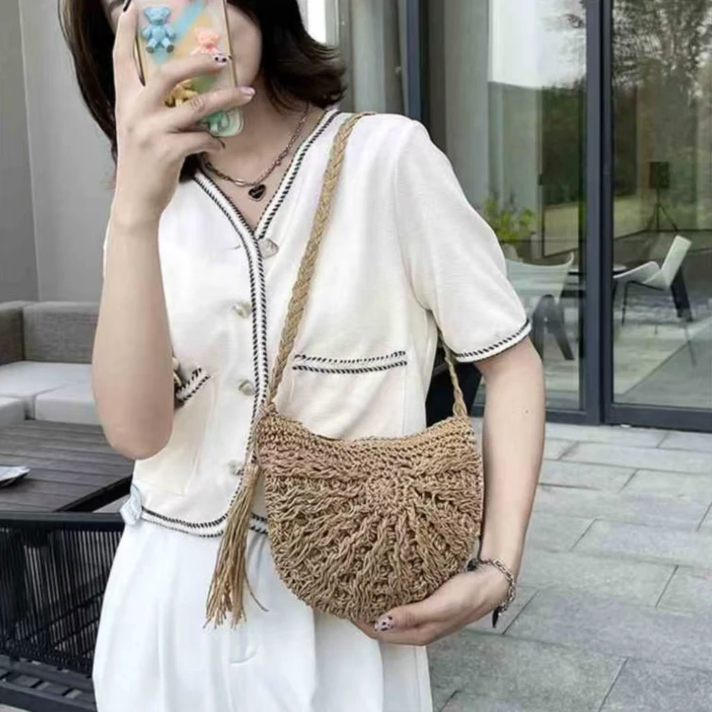 夏天必备海边沙滩草编包单肩斜挎长肩带单肩包（没有流苏）