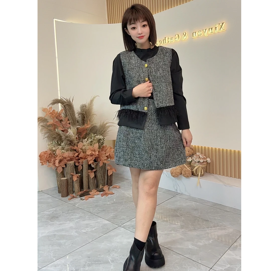 【鑫焱甄选】2025新款高级感小香风三件套长短裙设计显瘦重工