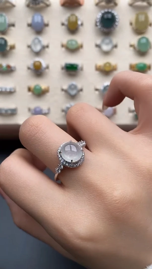 银S925镶嵌戒指翡翠一物一证一礼盒