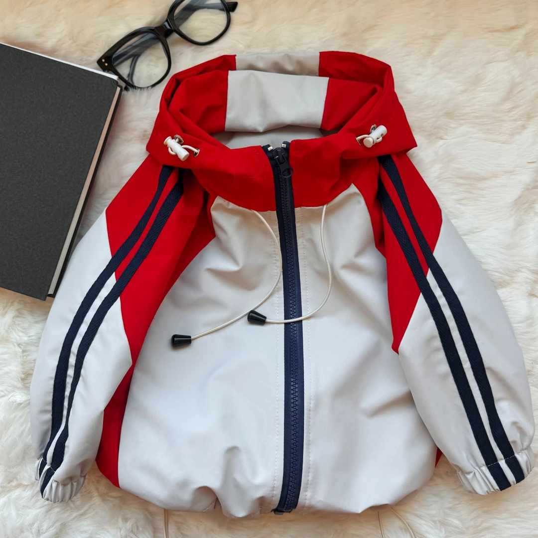 儿童冲锋衣拼接外套2025新款男女童亲子春装连帽洋气休闲户外上衣