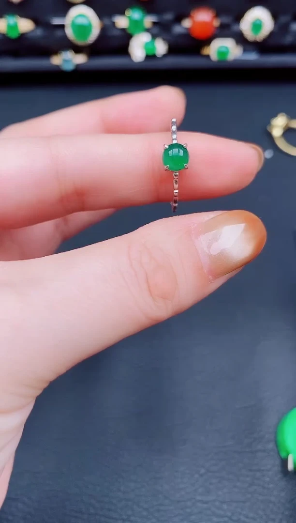 【闪购商品】翡翠戒指银S925镶嵌天然a货翡翠19
