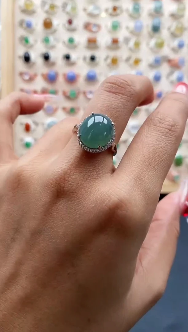 【闪购商品】翡翠戒指银S925镶嵌缅甸天然A货翡翠111 7+9