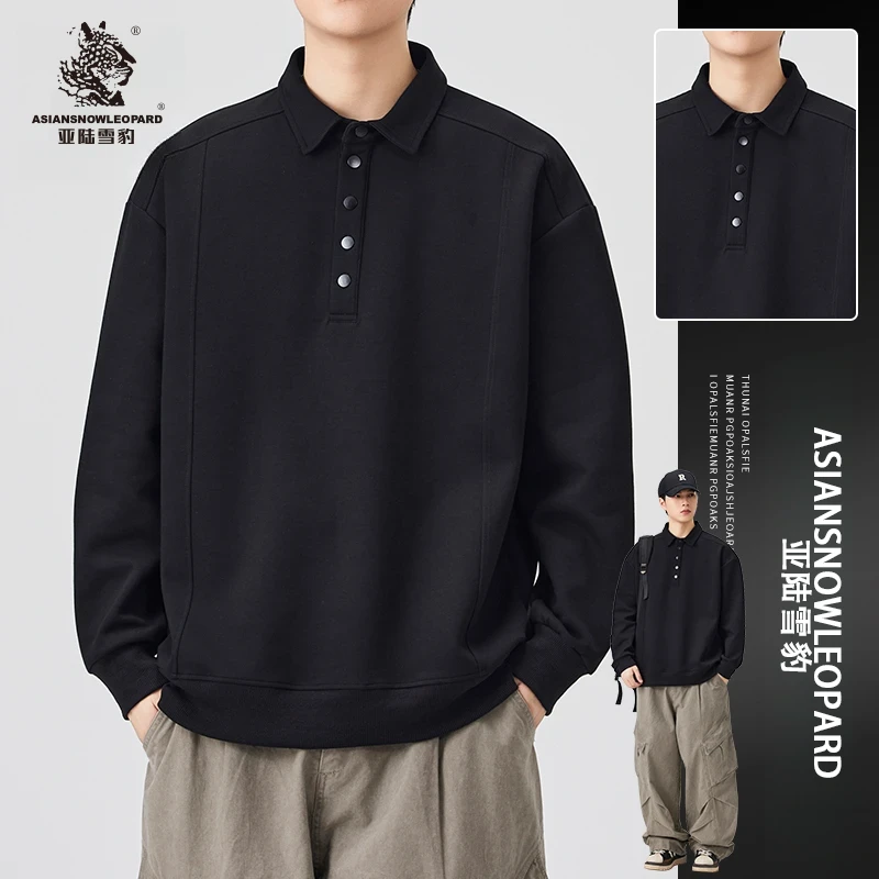 亚陆雪豹美式复古重磅polo领卫衣男士秋季25新款潮牌宽松百搭上衣