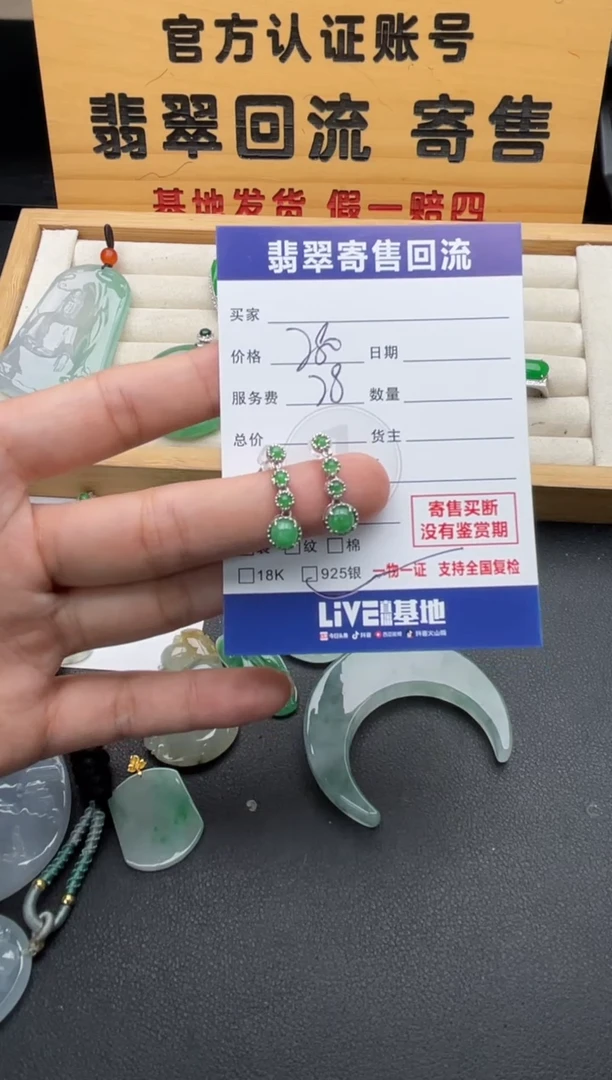 银S925镶嵌翡翠耳饰10147103