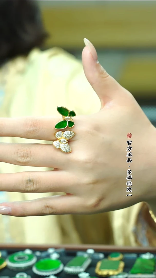 银S925镶嵌戒指翡翠天然缅甸A货翡翠