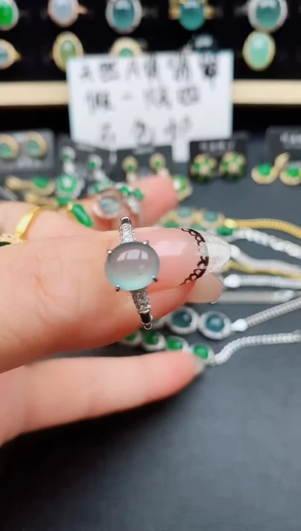 翡翠戒指银S925镶嵌50806