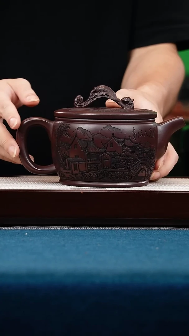 茶壶紫砂石红 龙门汉瓦