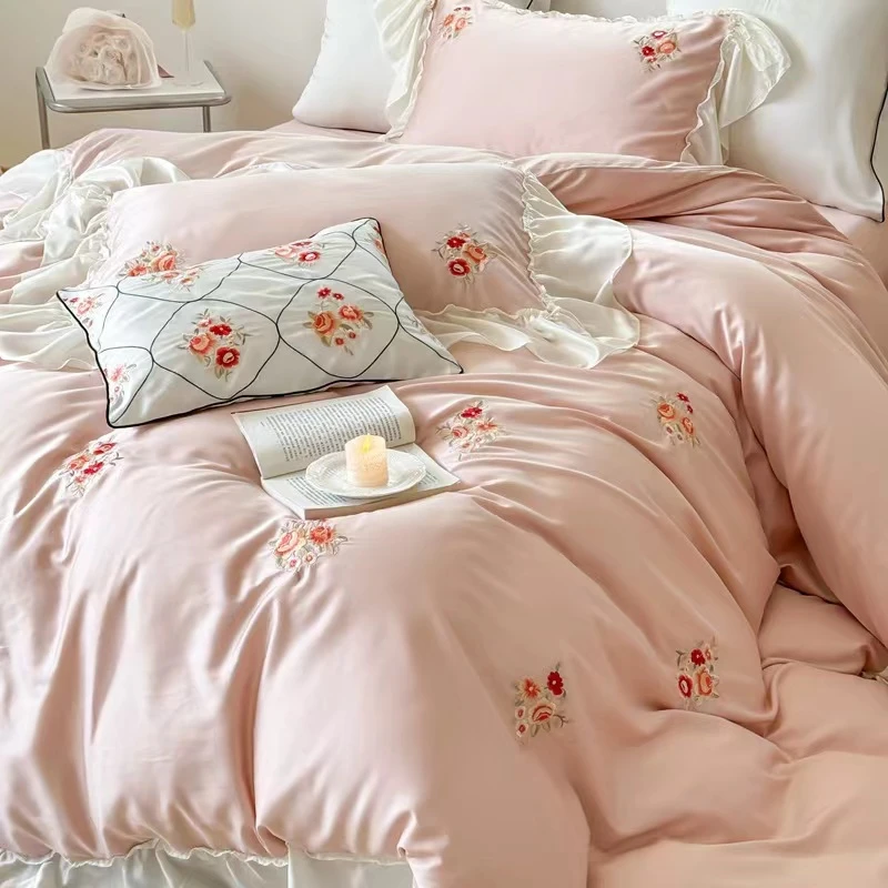 夏季天丝四件套韩版公主风高端花边套件