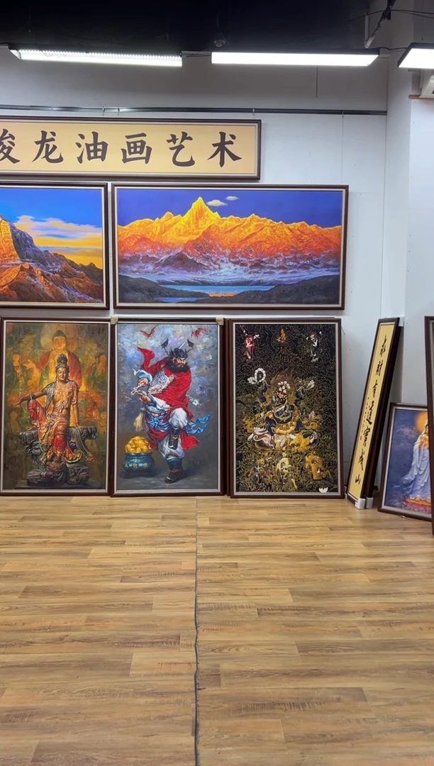 油画美【张俊龙】梅里雪山日照金山原创油画肌理版画办公室
