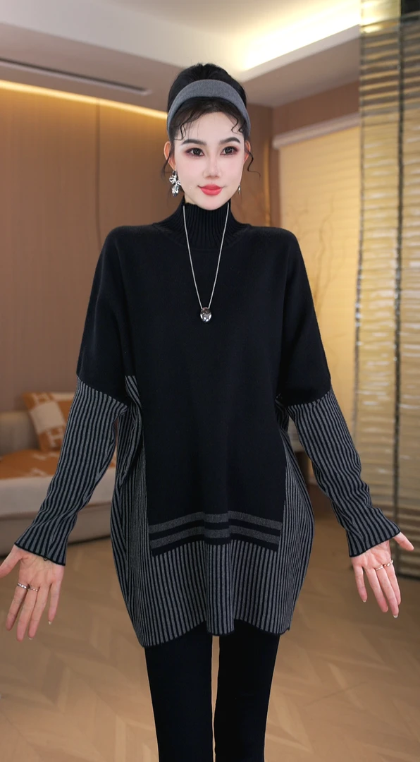 加厚保暖【墨痕】秋冬必备时尚洋气上档次假两件毛衣宽松上衣-9277#