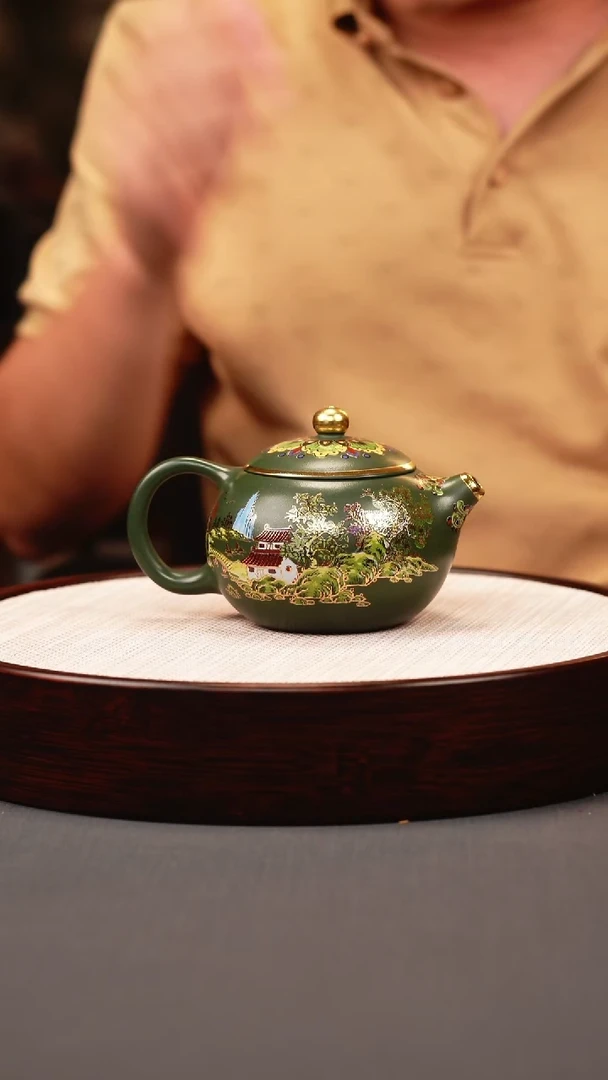 茶壶紫砂绿泥 西施 山房珐琅彩