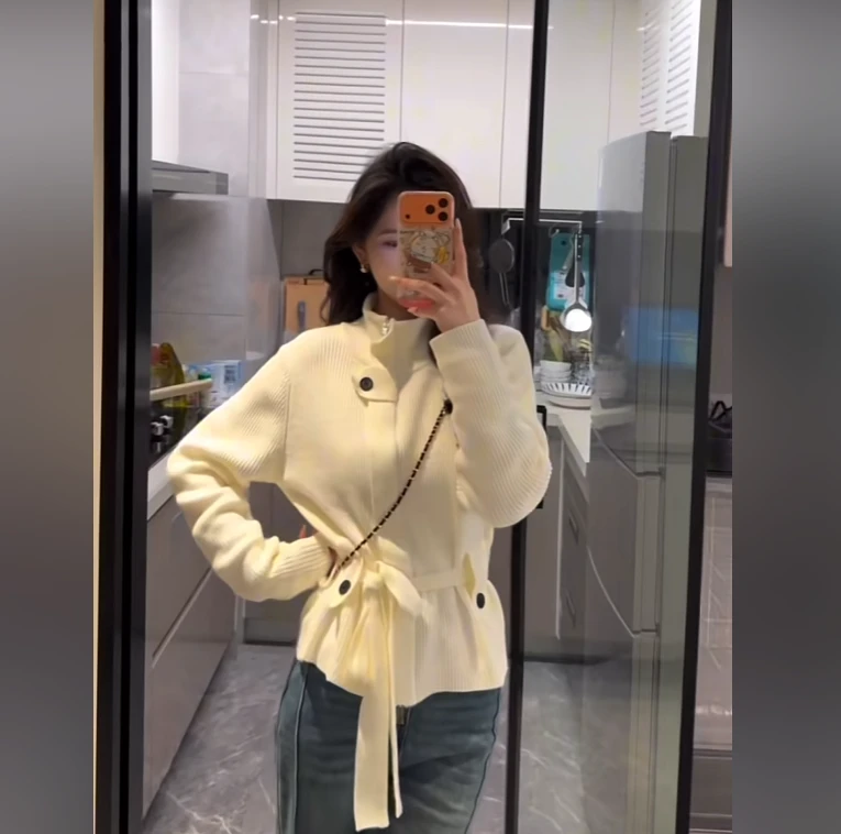 600+G高克重针织立领宽松型休闲常规款上衣女士短外套女厚款秋季