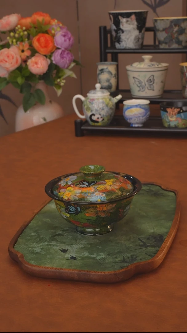 贰俩系列 五彩二才盖碗