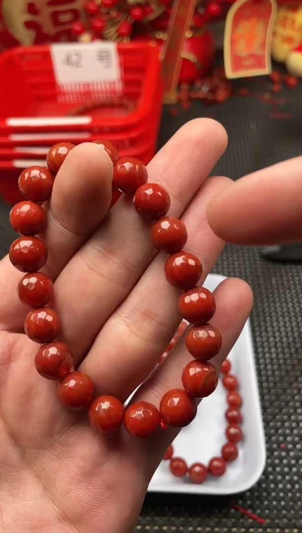 【闪购商品】南红玛瑙手串未镶嵌50号柿子红卡10圆珠切面手串