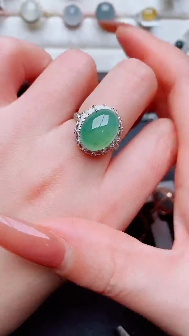 银S925镶嵌戒指翡翠...