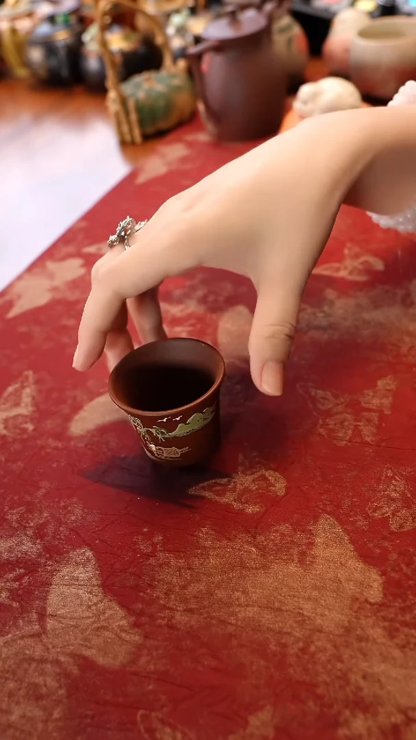 茶杯紫砂宜兴紫砂 底槽清  山水小杯