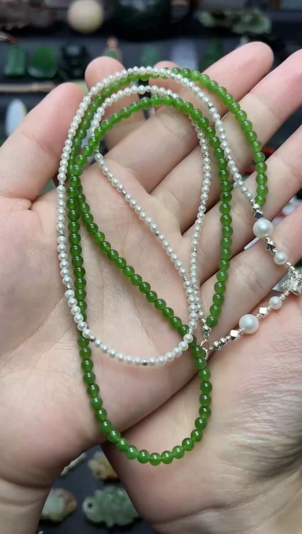 颈饰银S925镶嵌和田玉双色链06