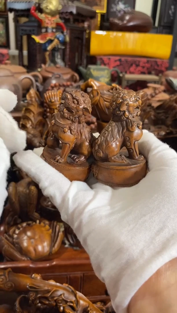 木小叶黄杨小件小狮子 一对