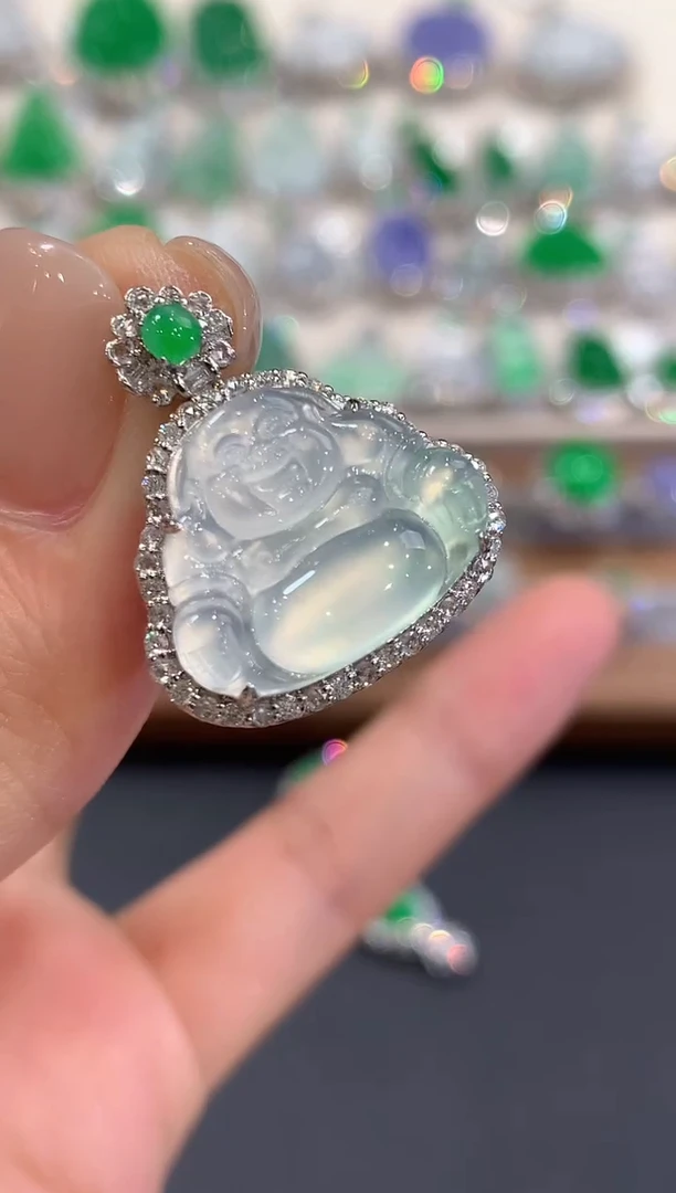 吊坠(不含链)18K金镶嵌翡翠a85