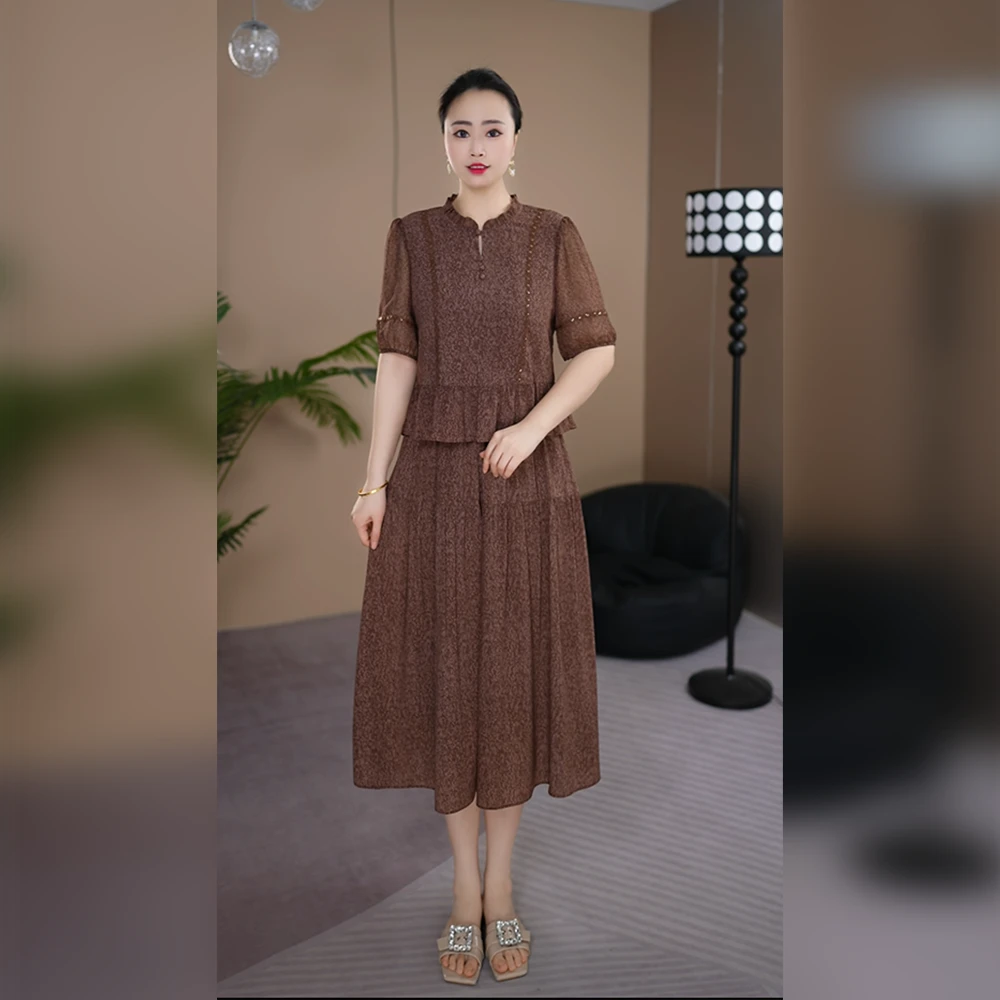 时尚夏季短袖显瘦假两件大码连衣裙女2025新款气质简约妈妈装裙子