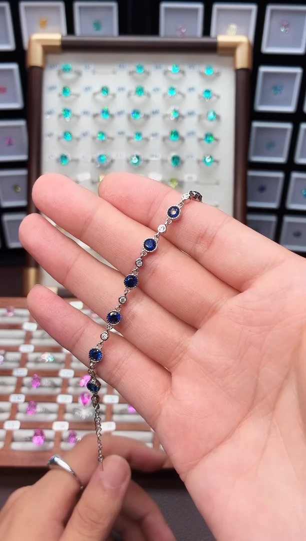 无925银轻奢皇家蓝丝绒感火彩色女神链