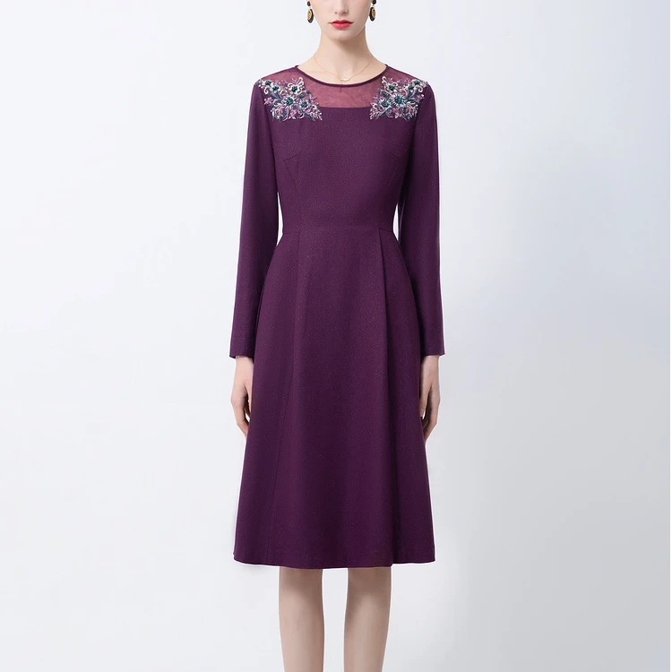 【盈盈专属】女装连衣裙气质长袖时尚中长款高贵HCA265DR0