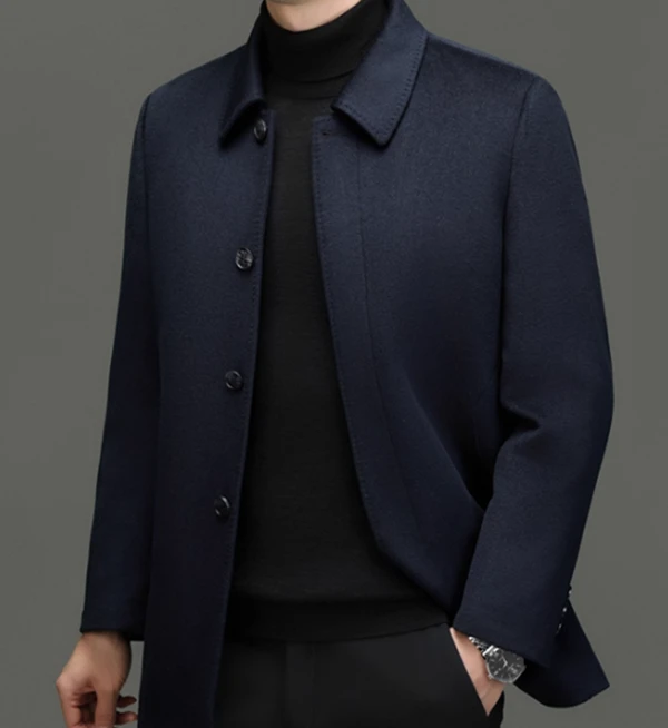 【30%羊绒】休闲翻领中长款中老年男士秋冬装外套中年中老年上装