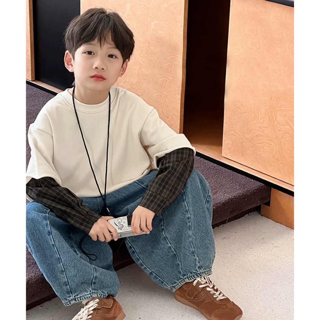 秋季新款男女宝同款假两件卫衣帅气拼接长袖T恤韩版潮酷