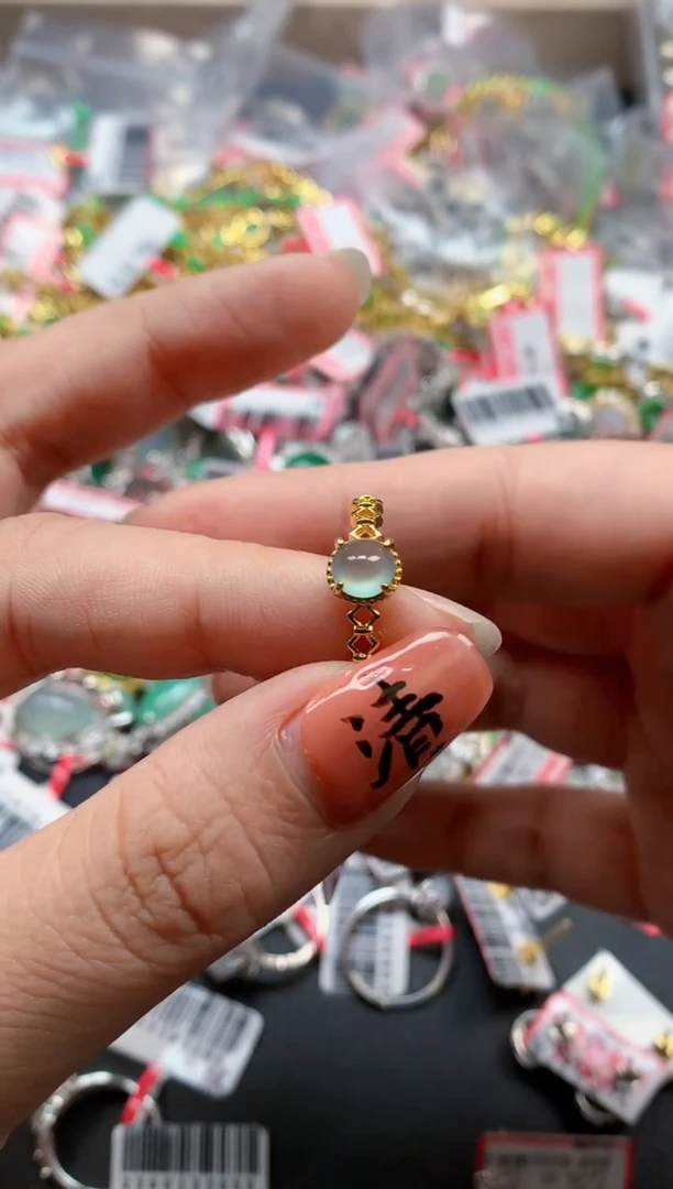 银S925镶嵌戒指翡翠天然A货缅甸翡翠