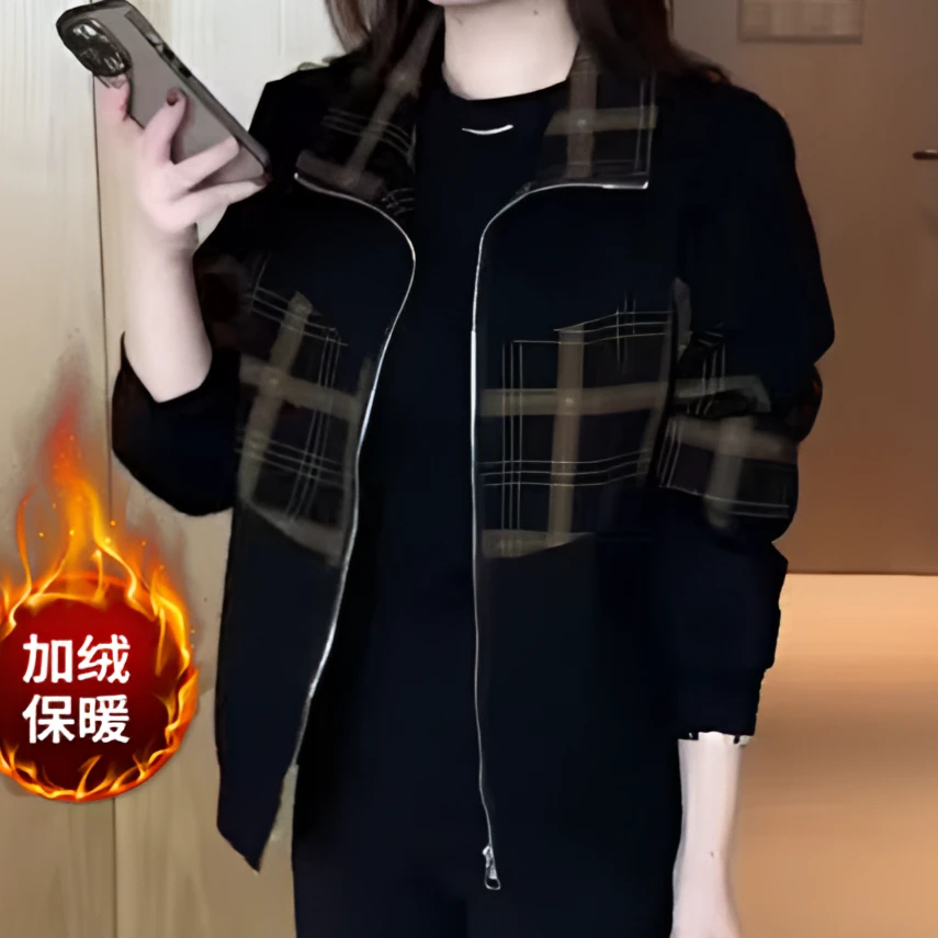 秋冬款加绒加厚保暖外套女2025新款宽松显瘦百搭拼接中老年妈妈装