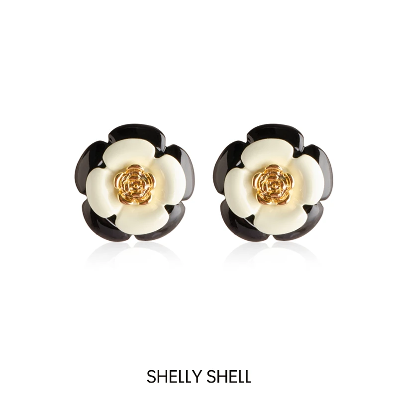 Shelly Shell 铜合金耳饰 椰子灰山茶花耳钉 手工气质轻奢时尚