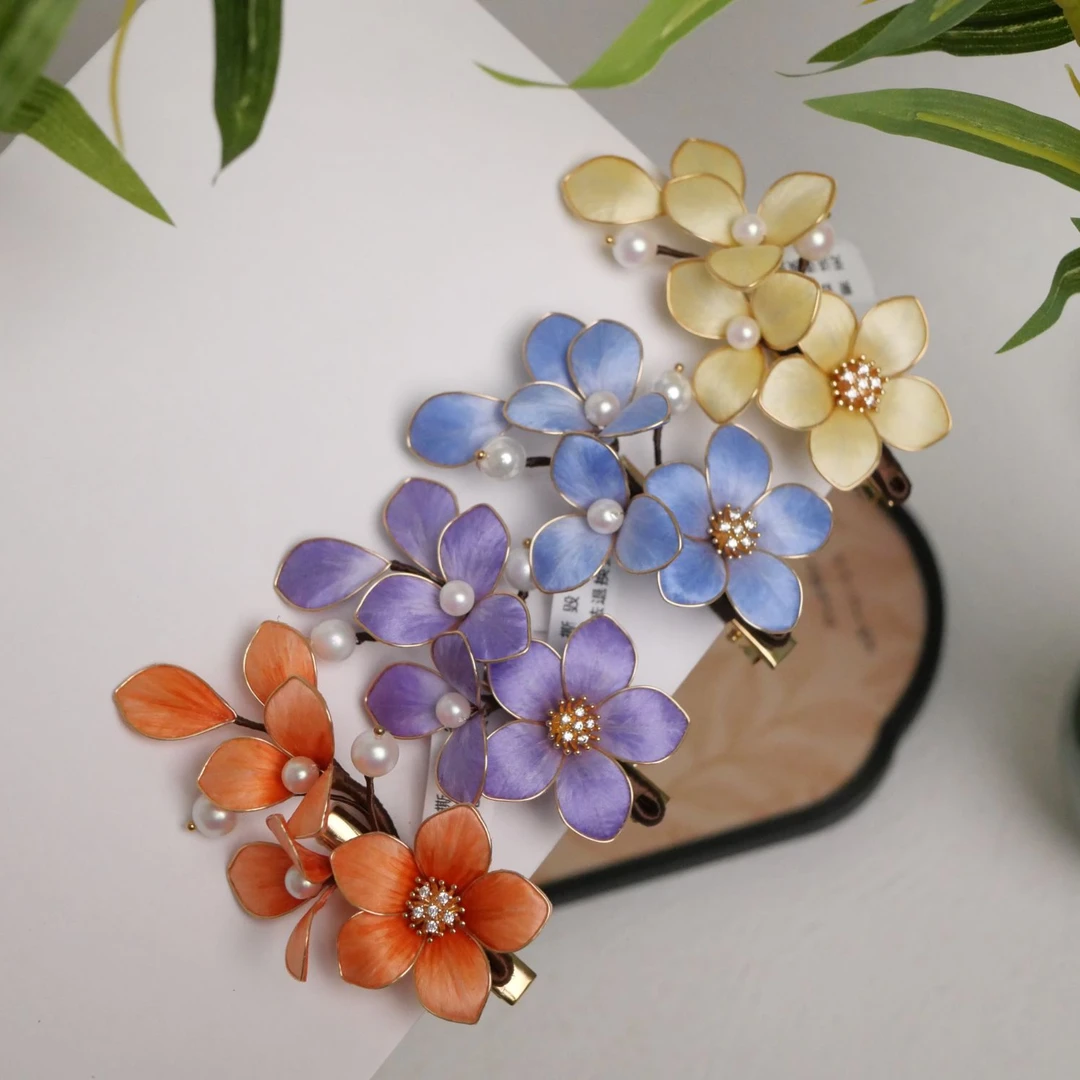 《花楹》露薇花掐丝绒花手工发夹一枝