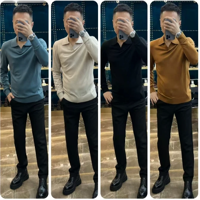 5508秋冬男士羊绒桑蚕丝混纺海鸥领休闲Polo