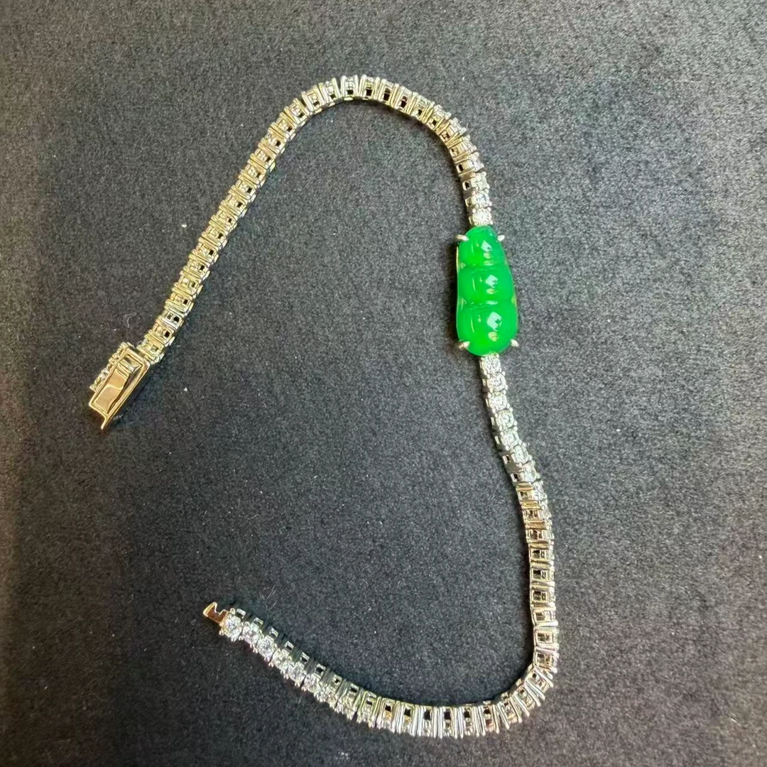 喜沃珠宝·S925银镶玉髓正阳绿玉髓小福豆小众设计手链