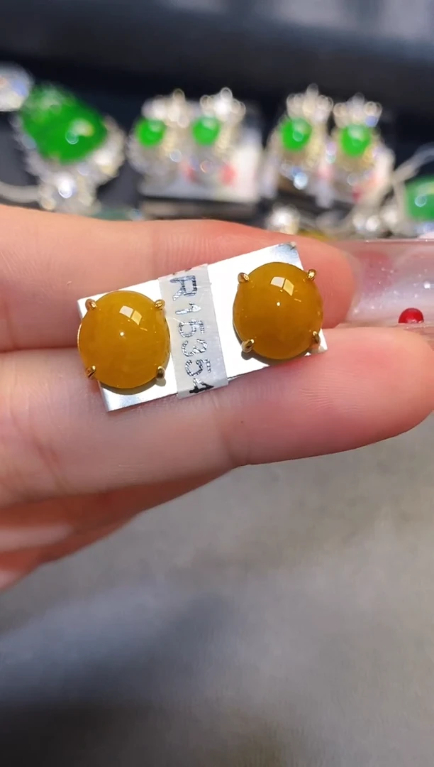 银S925镶嵌翡翠耳饰天然