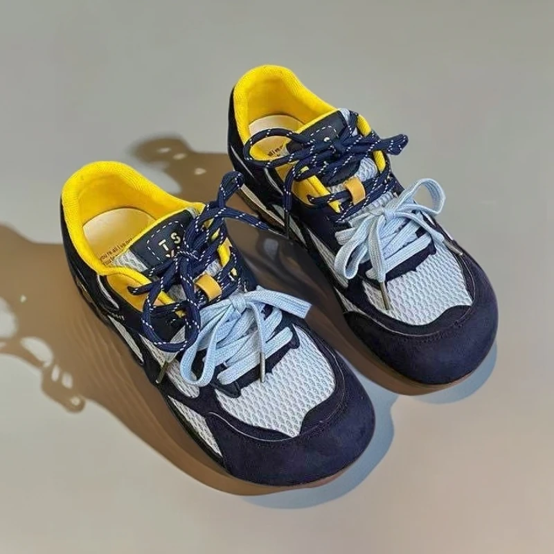 2025新款拼色户外跑鞋运动阿甘鞋平底德训鞋百搭时尚潮鞋网面透气