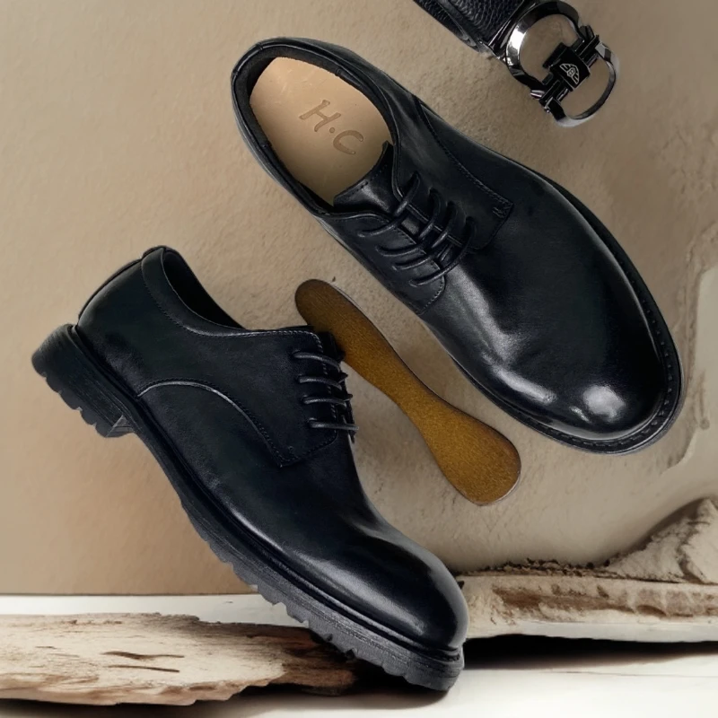 商务正装素面马皮皮鞋系带透气男式男士复古休闲德比新郎婚鞋男鞋