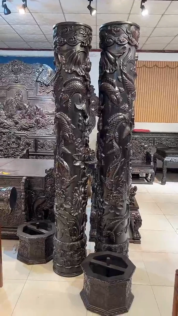 木木雕款、***象柱子一对。。。。。