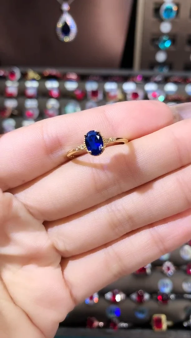 戒指蓝宝石银S925镶嵌57