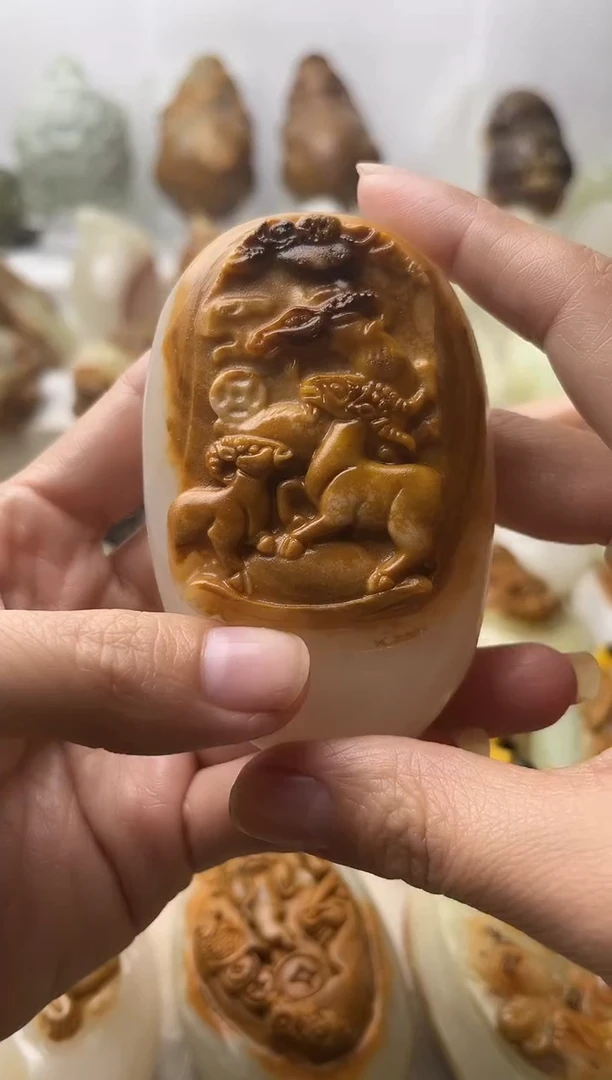 石材古青石棉纹正常不退换三羊开泰微瑕