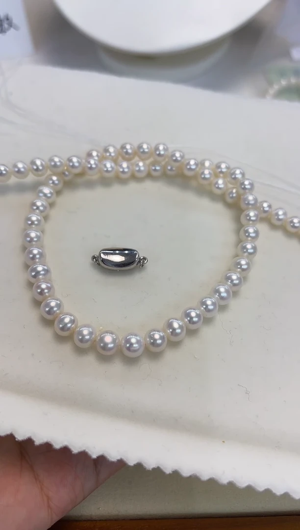 颈饰银S925镶嵌淡水珍珠6.5-7.5mm无核白珠项链