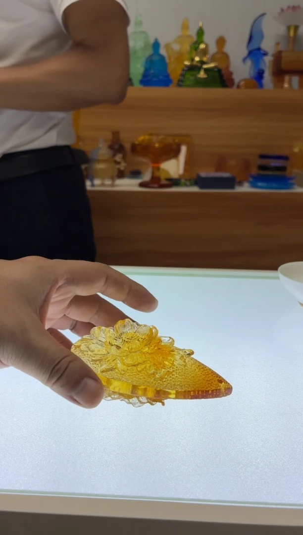 琉璃手工艺品琥珀色牡丹花可当香插