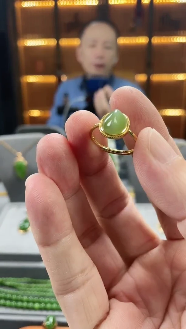 银S925镀金镶嵌戒指和田玉银S925镀金镶嵌 戒指 和田玉