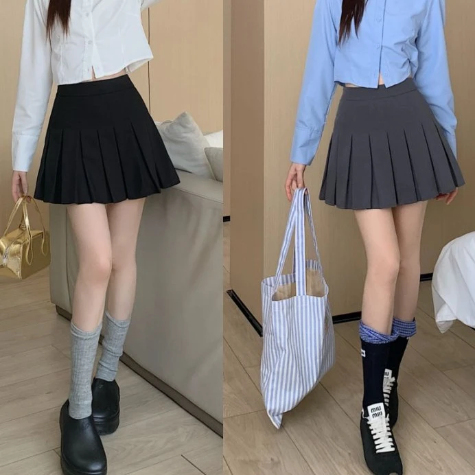 夏季女装微胖大码新款学院风显瘦百褶裙—8017