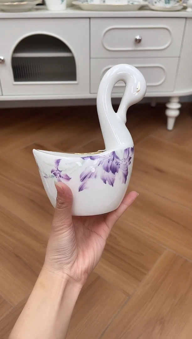杯紫苑高骨骨瓷天鹅