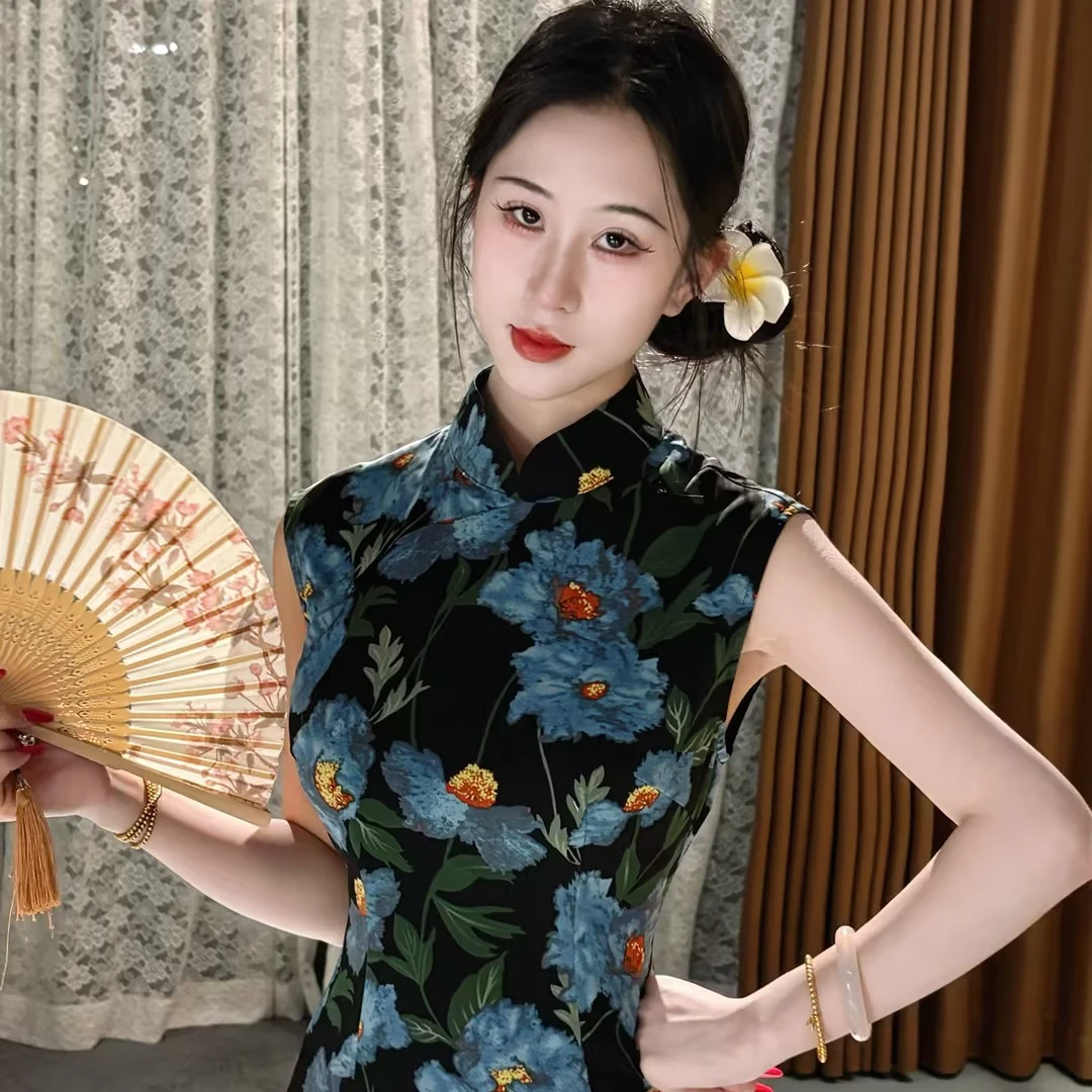 画报夫人原创自制新中式国风乔其纱旗袍 无双花【实存】不退不换