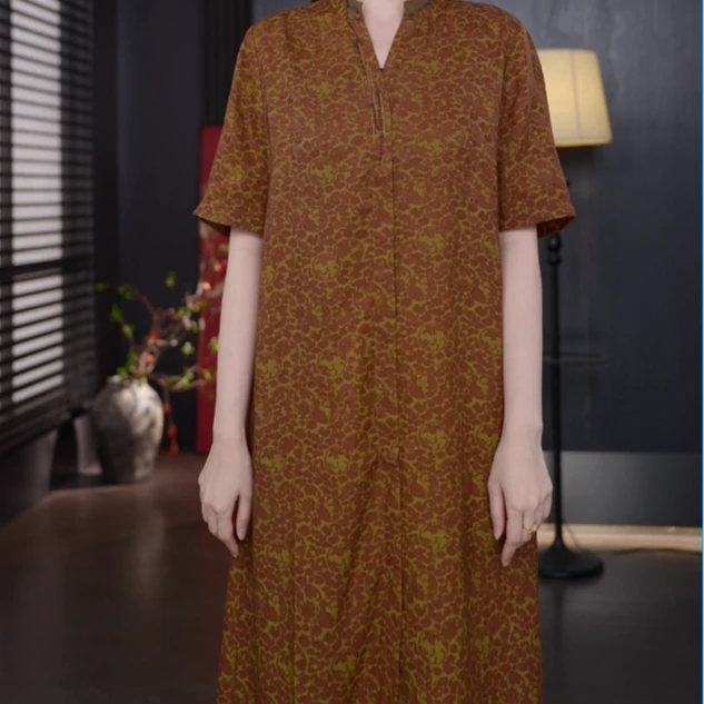 百分百金蚕丝红云纱风衣裙337061