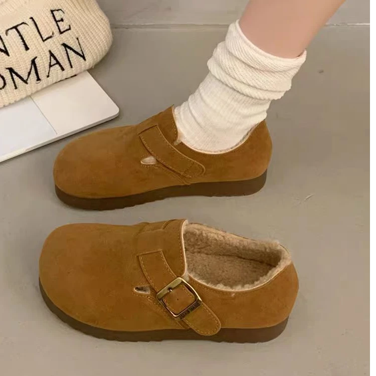 厚底勃肯鞋女2024冬季新款加绒加厚保暖软底懒人一脚蹬休闲豆豆鞋