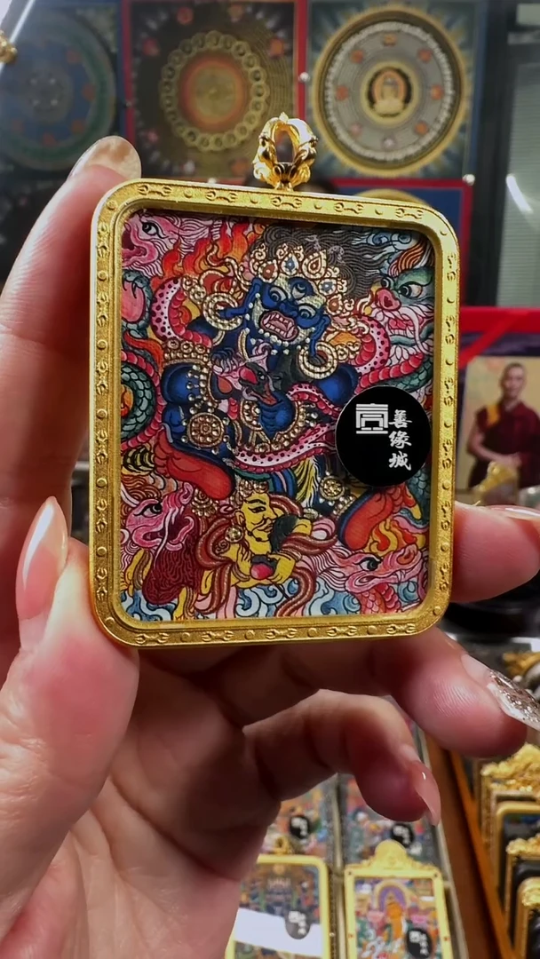 吊坠 壹善缘城手绘唐卡黑C